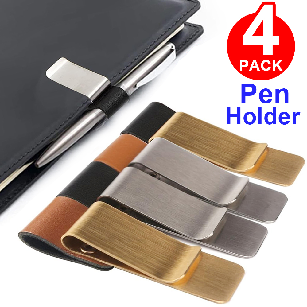 Leather Work Folder - Handmade Leather Brass Stainless Steel Pen