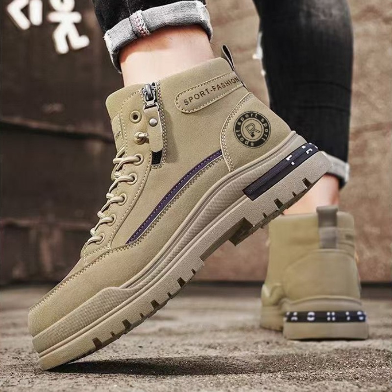 Men Retro High Top Work Boots  - Leather Work Fabric review and price