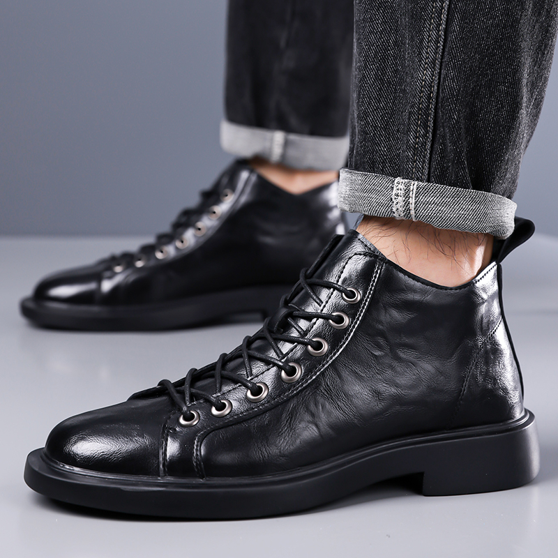 Men British Retro Mid-top Leat - Leather Work Fabric review and price