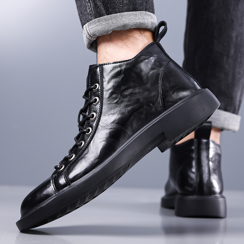 Men British Retro Mid-top Leat - Leather Work Fabric review and price
