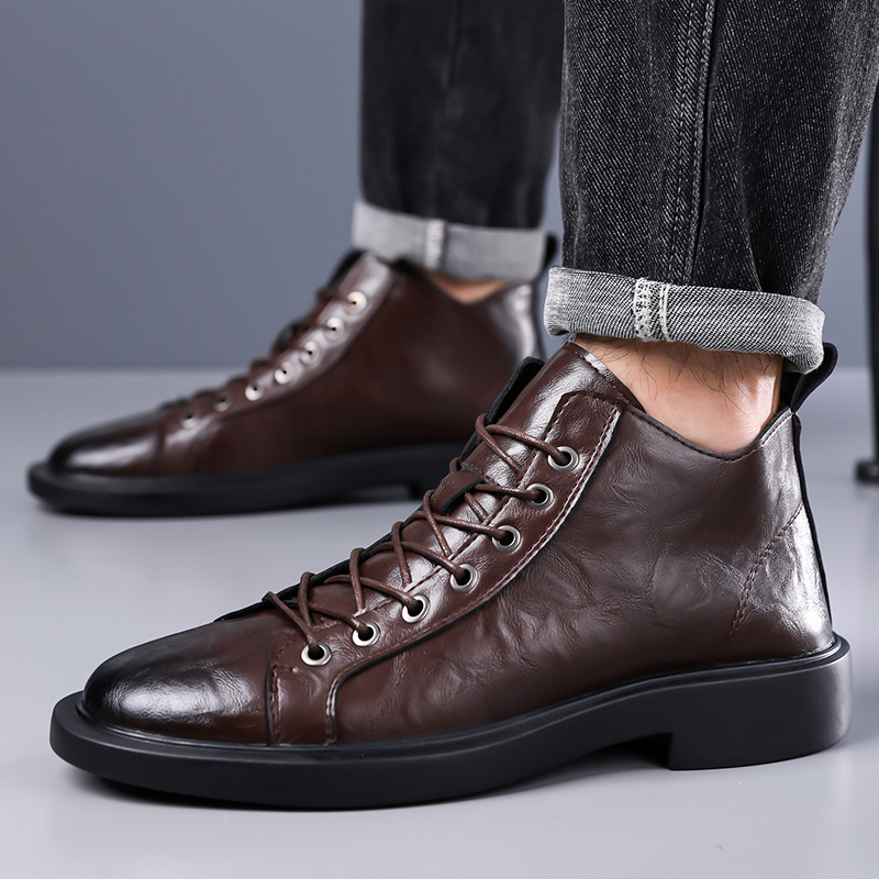 Men British Retro Mid-top Leat - Leather Work Fabric review and price
