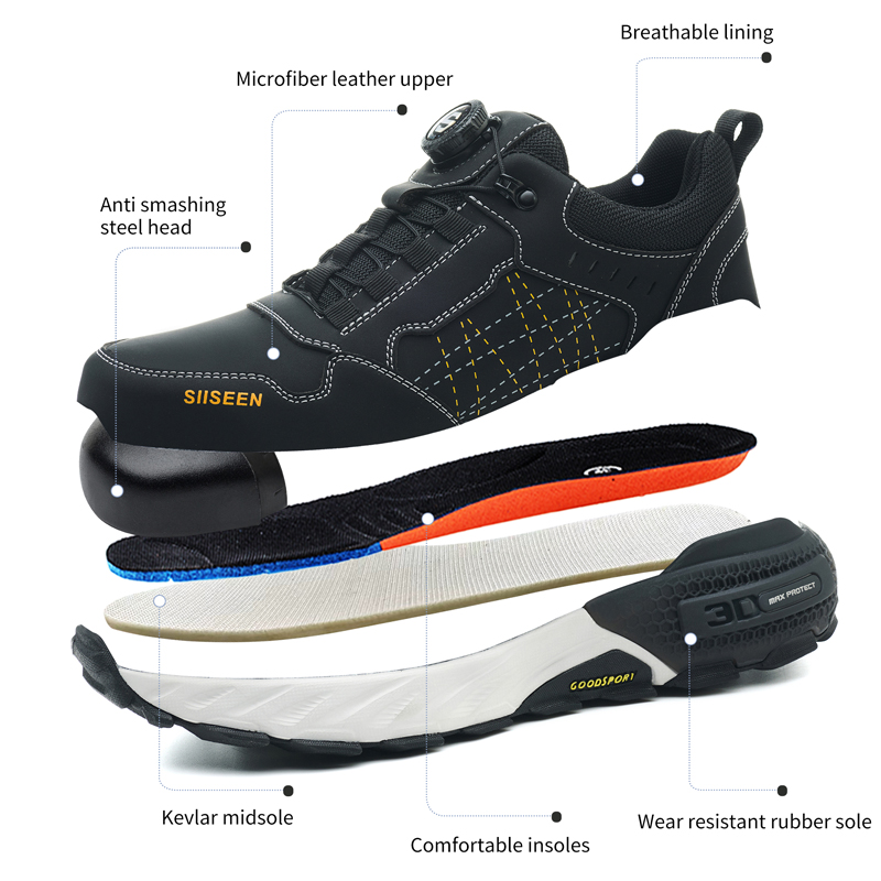 Black Leather Safety Shoes Sec - Leather Work Fabric review and price